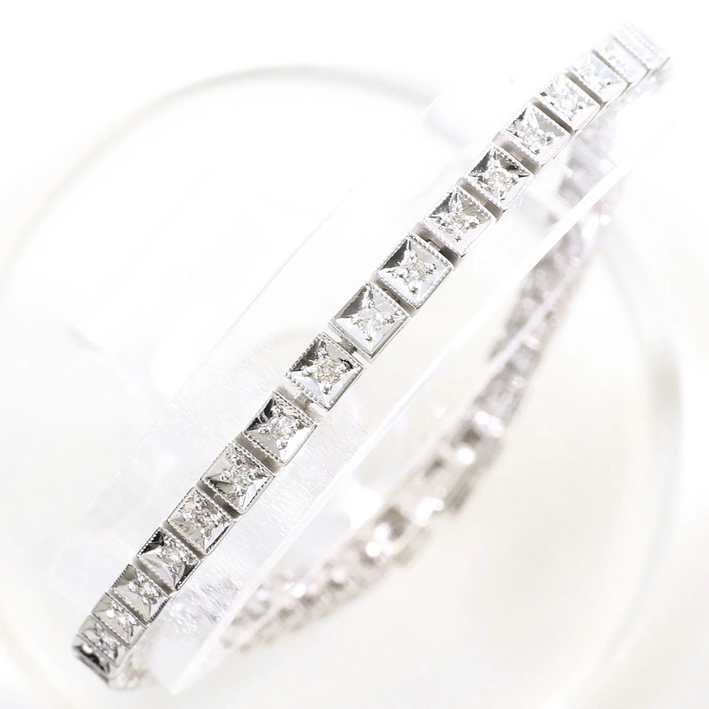 VINTAGE 18k Silver Diamond Charm Bracelet